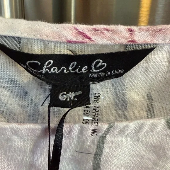 CHARLIE B Pink and Blue Leaf Print Blouse - Picture 4 of 8